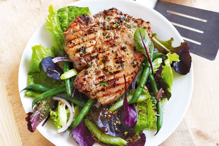 Cooking Meat Marmalade-glazed pork with bean and celery salad