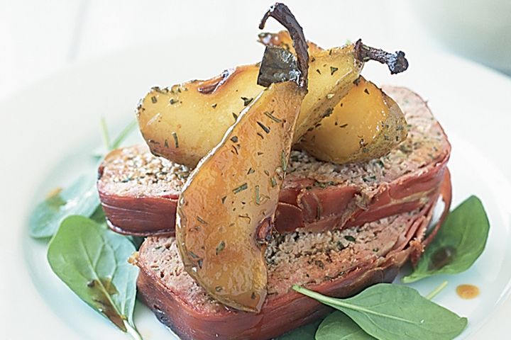 Cooking Meat Meatloaf with rosemary pears