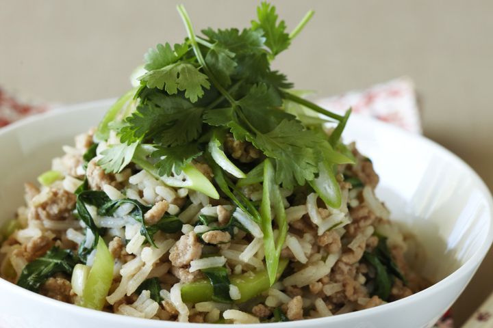 Cooking Meat Pork and pak choy fried rice