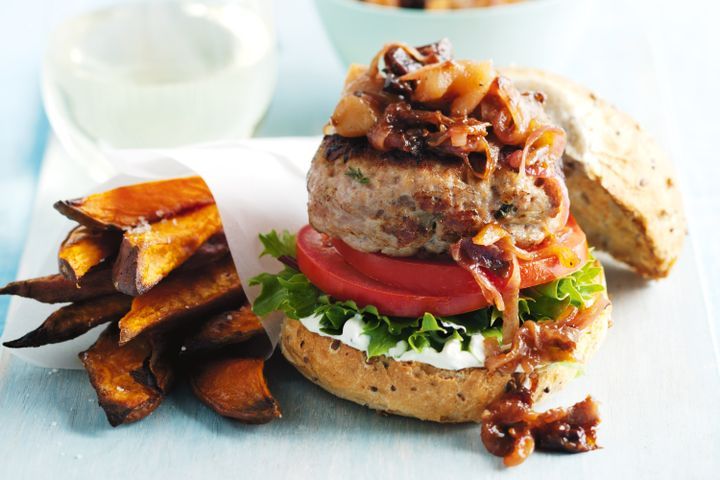 Cooking Meat Pork burgers with apple and prune relish