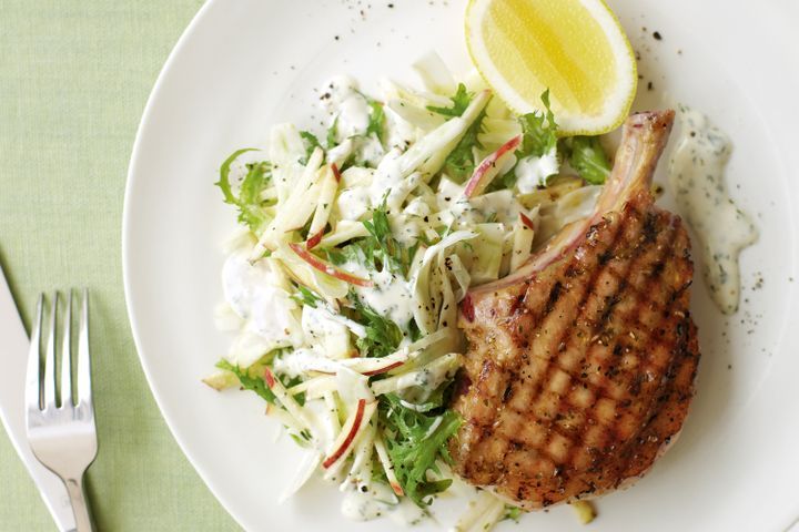 Cooking Meat Pork cutlets with apple & fennel slaw