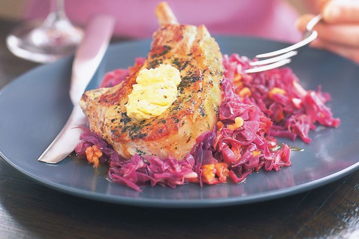 Cooking Meat Pork cutlets with fennel & orange butter