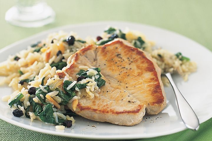 Готовим Meat Pork steaks with spinach pilaf