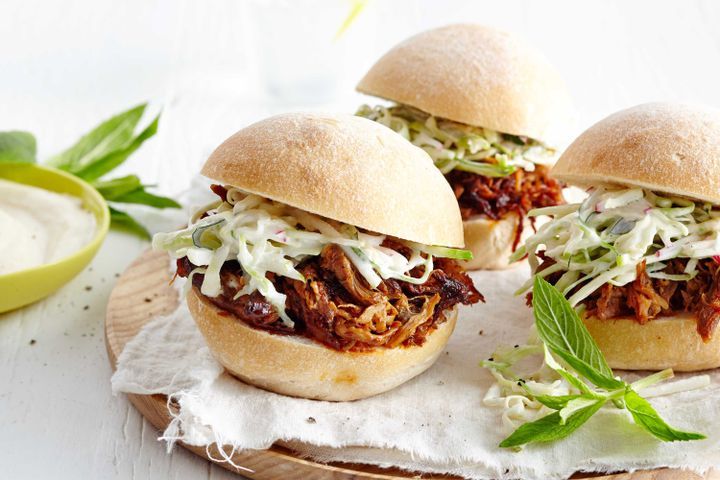 Cooking Meat Pulled pork rolls with apple and radish coleslaw