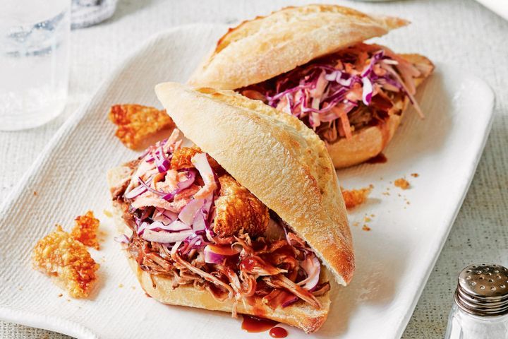 Cooking Meat Pulled pork sandwiches with red cabbage slaw