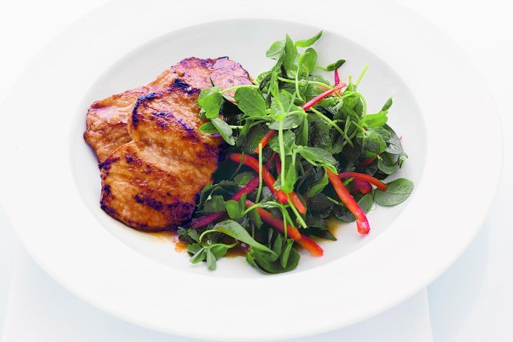 Cooking Meat Red curry pork steaks with fresh herb salad