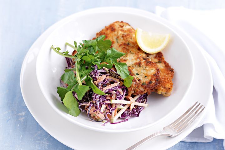 Cooking Meat Sage & parmesan pork with red cabbage coleslaw