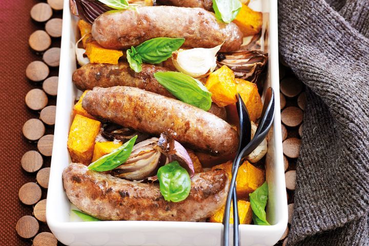 Cooking Meat Sausage and pumpkin bake