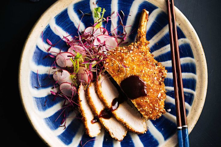 Cooking Meat Sesame-crusted pork cutlets with quick tonkatsu sauce