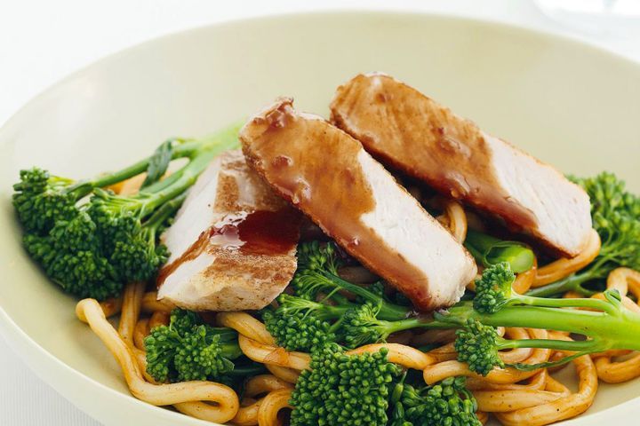 Cooking Meat Sesame ginger noodles with pork & broccolini