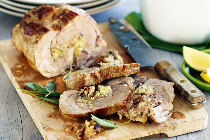 Cooking Meat Slow-cooker pork roast with lemon and sage stuffing