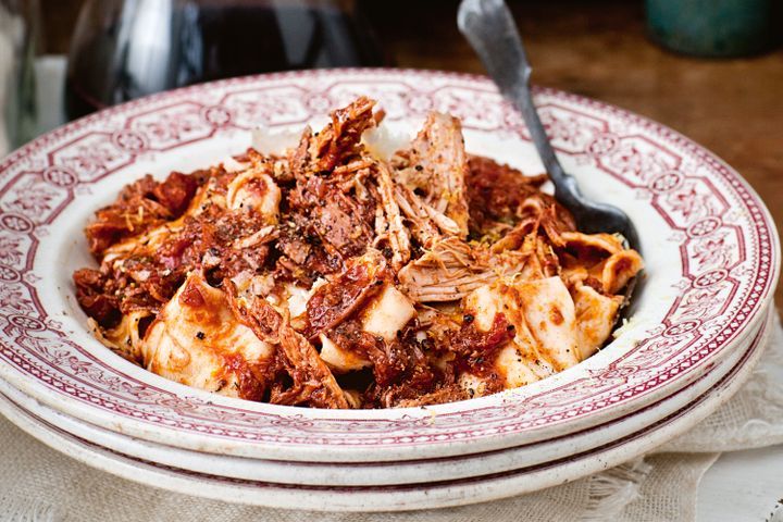 Cooking Meat Slow-roasted pork and red wine ragu with pappardelle