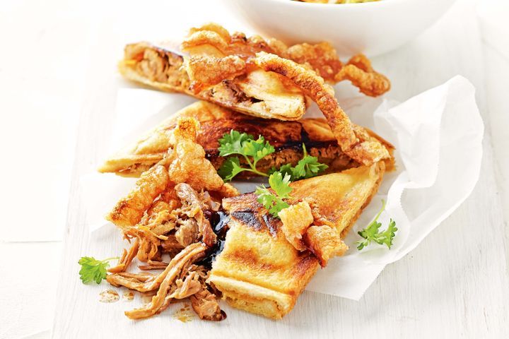 Cooking Meat Slow-roasted pork jaffles with coleslaw
