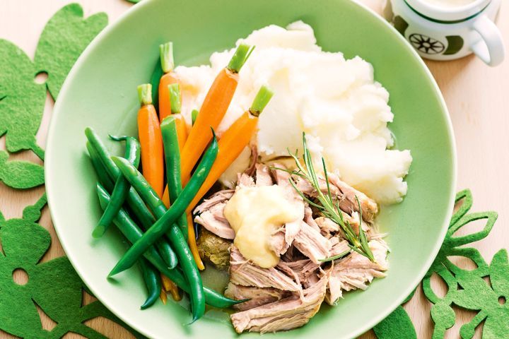 Cooking Meat Slow-roasted pork neck with horseradish apple sauce