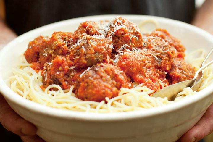 Cooking Meat Spaghetti and meatballs with slow-roasted tomato & red wine sauce
