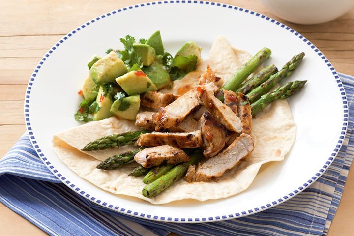 Cooking Meat Sweet chilli pork with avocado salsa