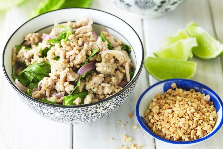 Cooking Meat Thai larb moo (minced pork salad)