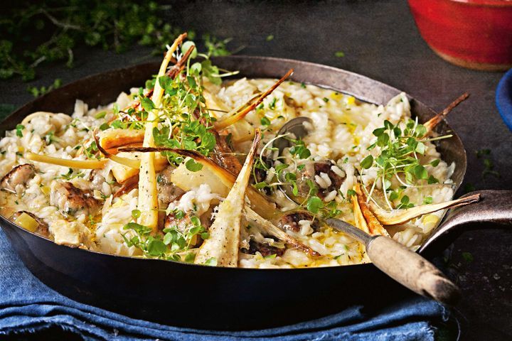 Cooking Meat Truffle, parsnip & sausage risotto