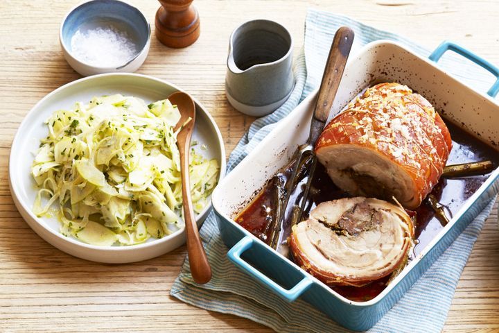 Cooking Meat Tuscan-style porchetta with fennel and apple salad