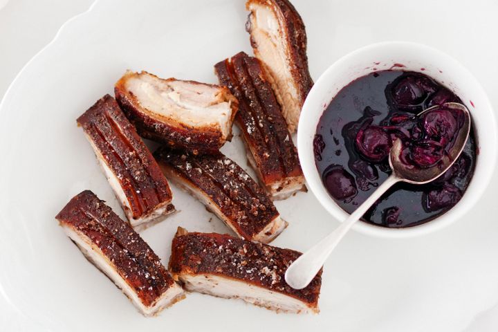 Cooking Meat Twice-cooked spiced pork belly with cherry sauce