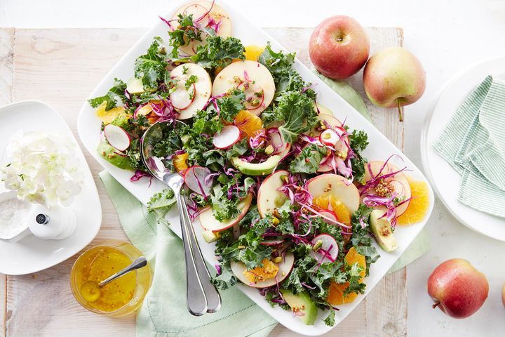 Cooking Salads Apple, kale and radish salad with orange vinaigrette
