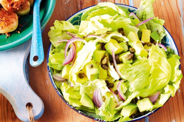 Cooking Salads Avocado, caper and iceberg salad