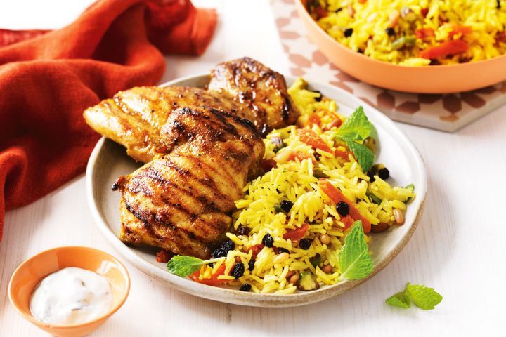 Cooking Salads Barbecue chicken with Persian rice salad
