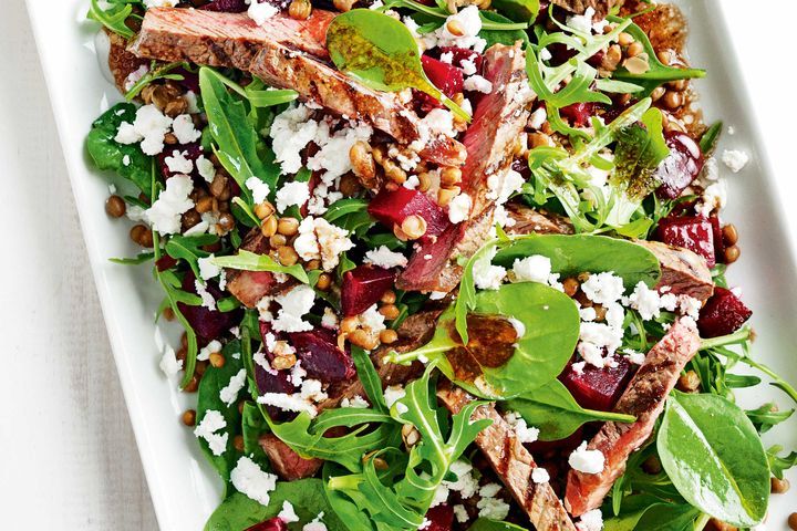 Cooking Salads Barbecue steak salad with beetroot & lentils