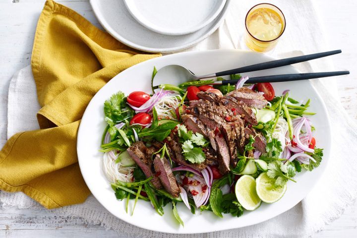 Cooking Salads Barbecued chilli beef noodle salad with zingy dressing