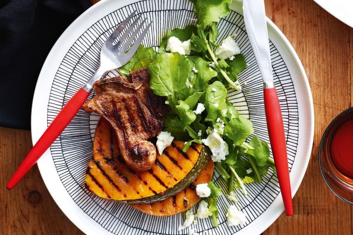 Cooking Salads Barbecued spiced lamb chops with pumpkin & salad