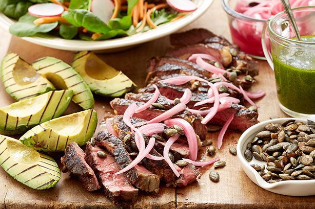 Cooking Salads Barbecued steak and avocado salad with coriander-lime vinaigrette