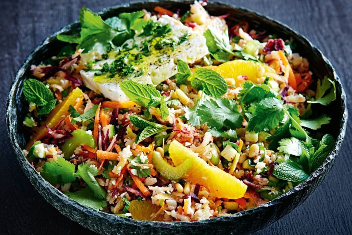 Cooking Salads Barley and raw veg power salad