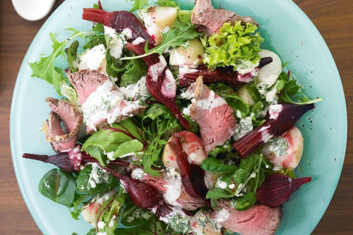 Cooking Salads Beef and beet salad