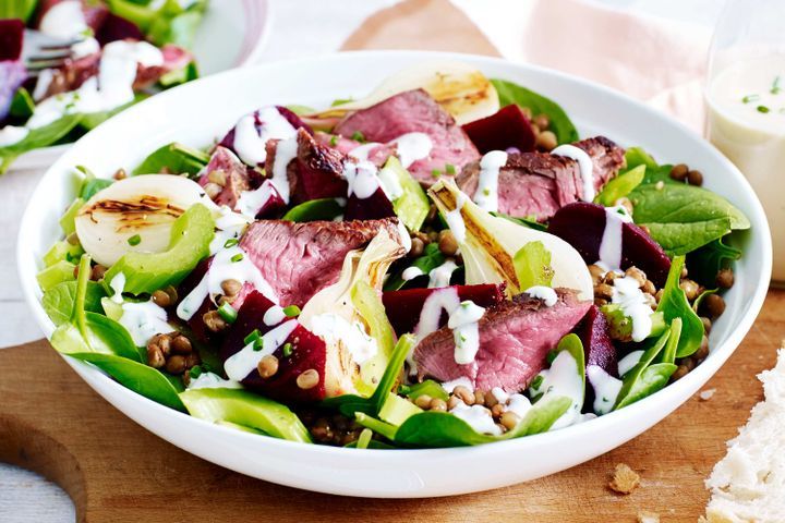 Cooking Salads Beef and beetroot salad with horseradish dressing