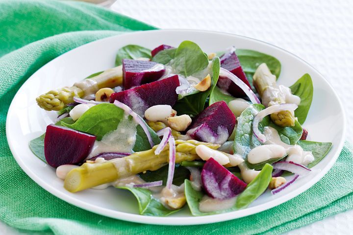 Cooking Salads Beetroot, bean and hazelnut salad with horseradish dressing