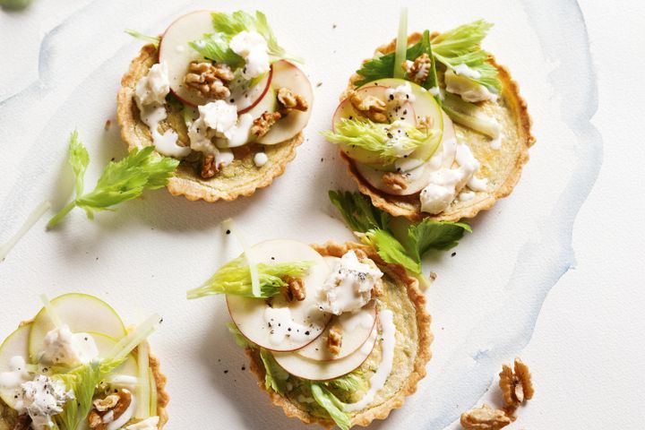 Cooking Salads Blue cheese tarts with waldorf salad