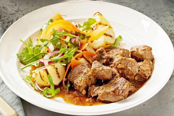 Cooking Salads Braised beef with chargrilled potato salad