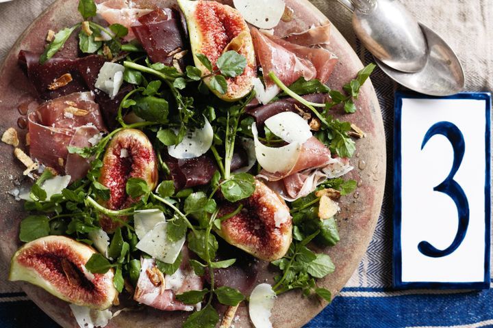 Cooking Salads Bresaola, fig and watercress salad