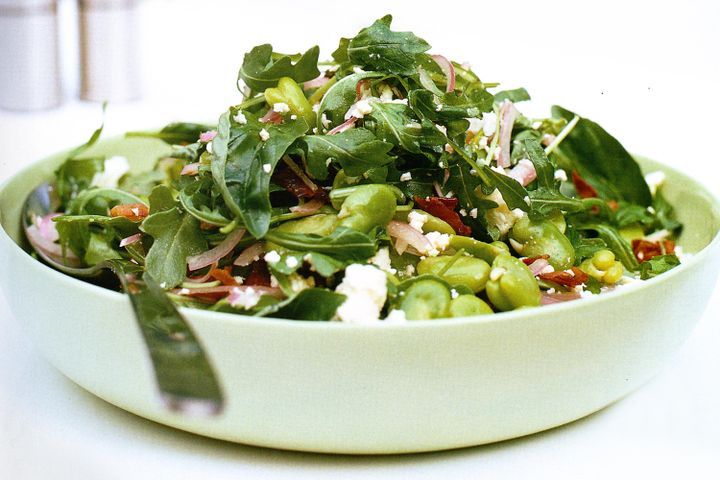 Cooking Salads Broad bean, pancetta and feta salad