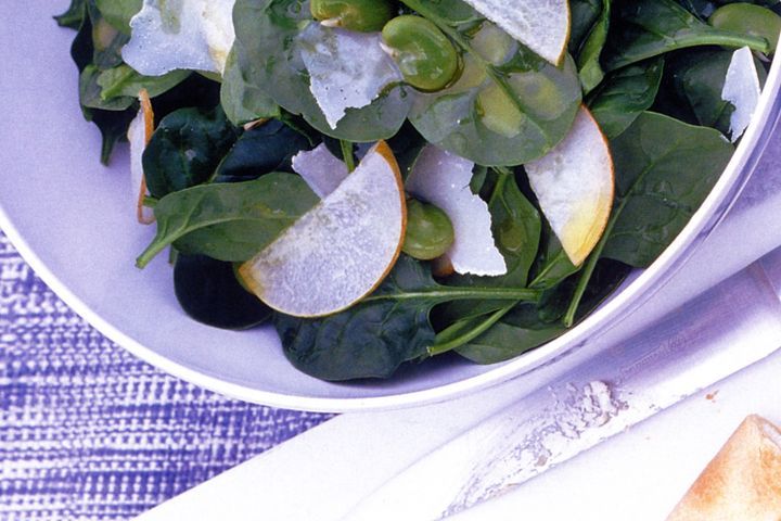 Cooking Salads Broad bean, pear and parmesan salad