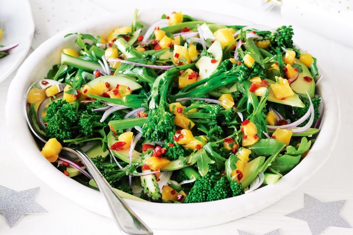 Cooking Salads Broccolini summer salad with mango salsa