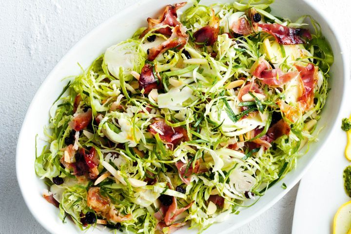 Cooking Salads Brussels sprout salad with pancetta, parmesan and currants