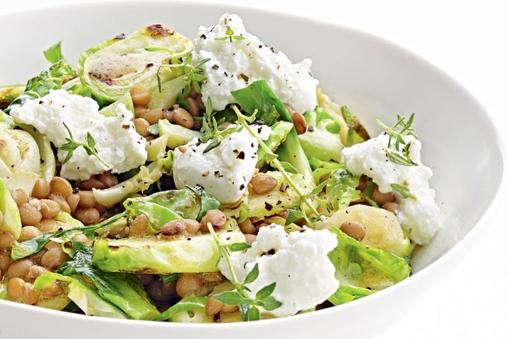 Cooking Salads Brussels sprouts, lentil and goats curd salad