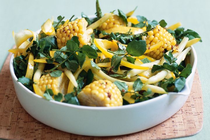 Cooking Salads Butter bean and corn salad with wholegrain mustard dressing