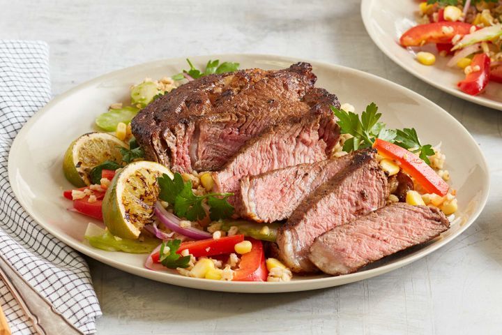 Cooking Salads Cajun steaks with corn & rice salad