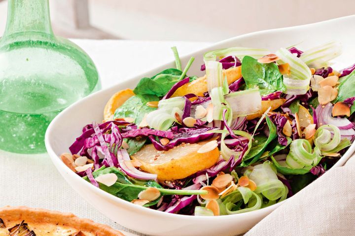 Cooking Salads Caramelised pear, celery and cabbage salad