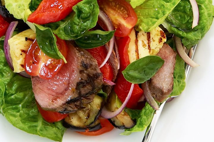 Cooking Salads Char-grilled lamb and eggplant salad