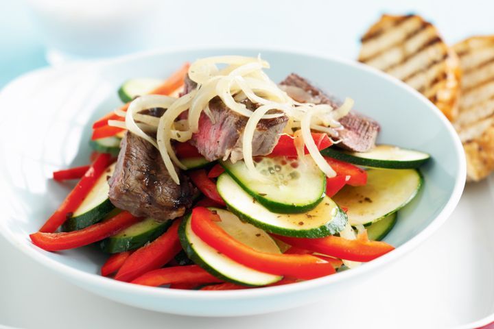 Cooking Salads Chargrilled beef and balsamic onion salad