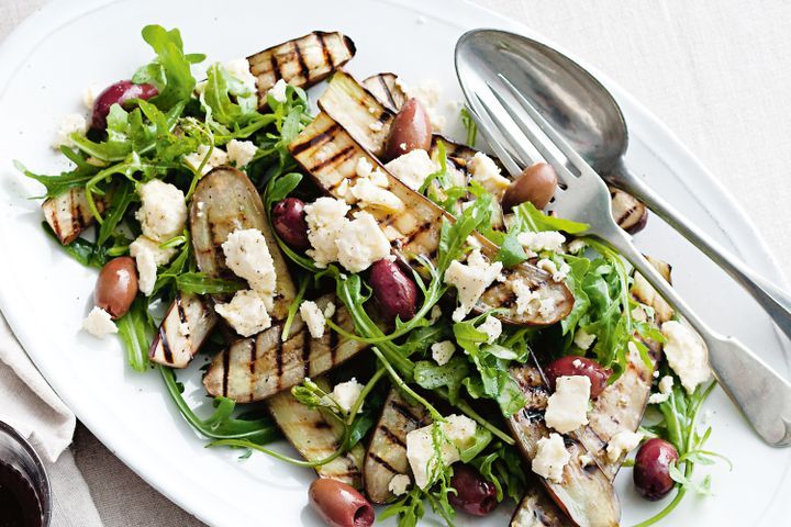 Cooking Salads Chargrilled eggplant, olive and feta salad