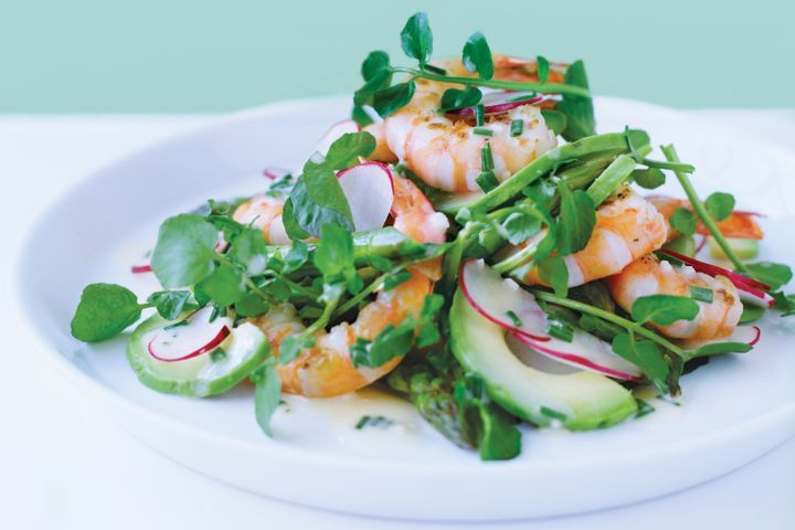 Cooking Salads Chargrilled prawn and watercress salad